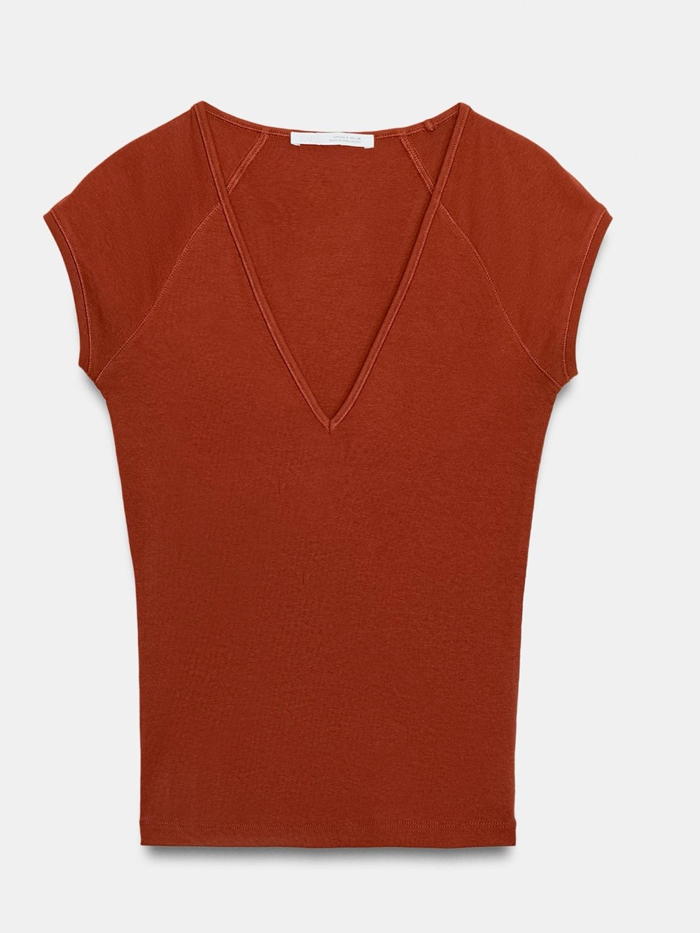 Women's V-Neck Cap Sleeve Top - Rust/Brick Red Sz L (fits like medium)